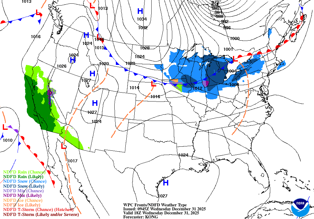 Seasonal, late-December weather for most across the Heartland; milder parts of the Plains